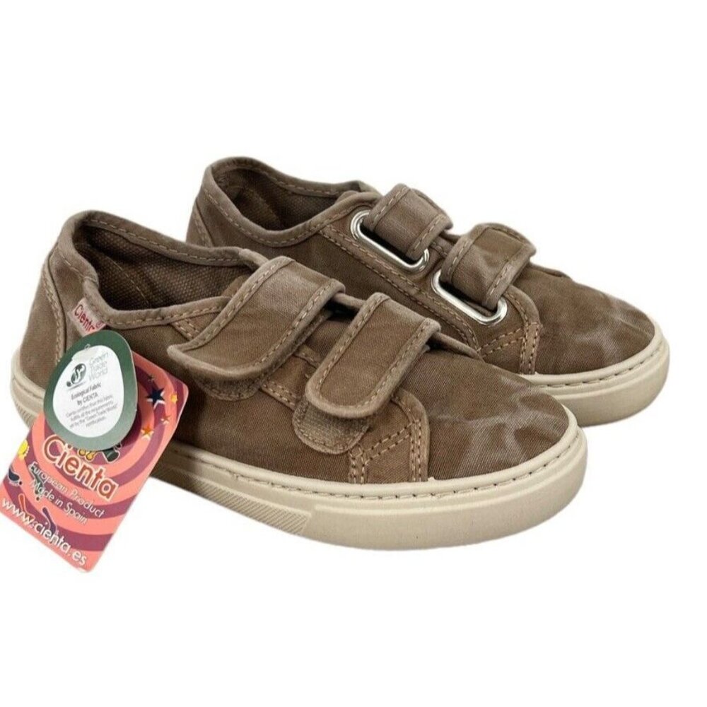 Cienta Kids  #83777 Hook & Loop Girls Shoes- Washed Beige - Pick Size